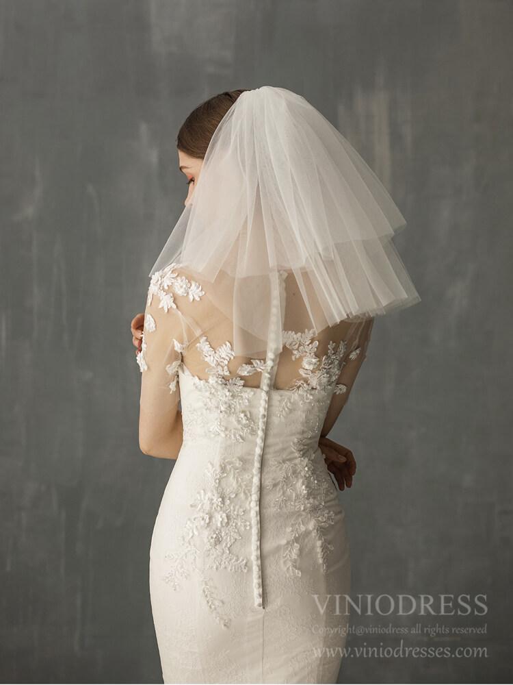 Two Tiers Tulle Short Bridal Veils AC1236-Bridal Veil 2025 -Viniodress-Ivory-