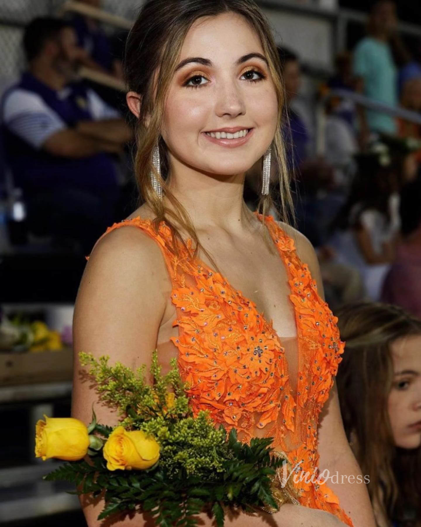 V-neck Orange Tulle Long Prom Dresses 2024 Backless Elegant Gowns FD2940b-prom dresses 2025 -Viniodress-Orange-Custom Size-