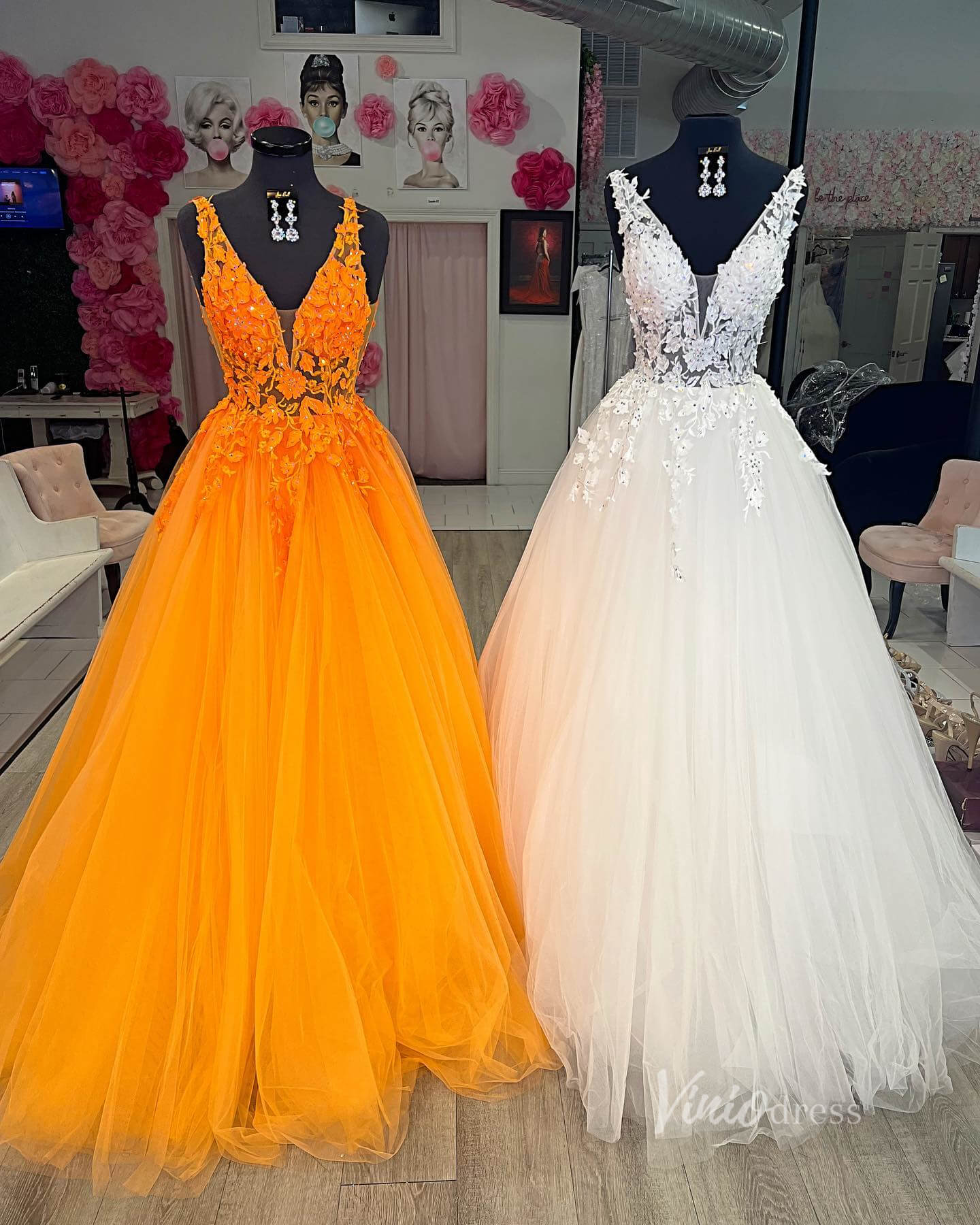 V-neck Orange Tulle Long Prom Dresses 2024 Backless Elegant Gowns FD29 Viniodress V-neck Orange Tulle Long Prom Dresses 2024 Backless Elegant Gowns FD29 Viniodress