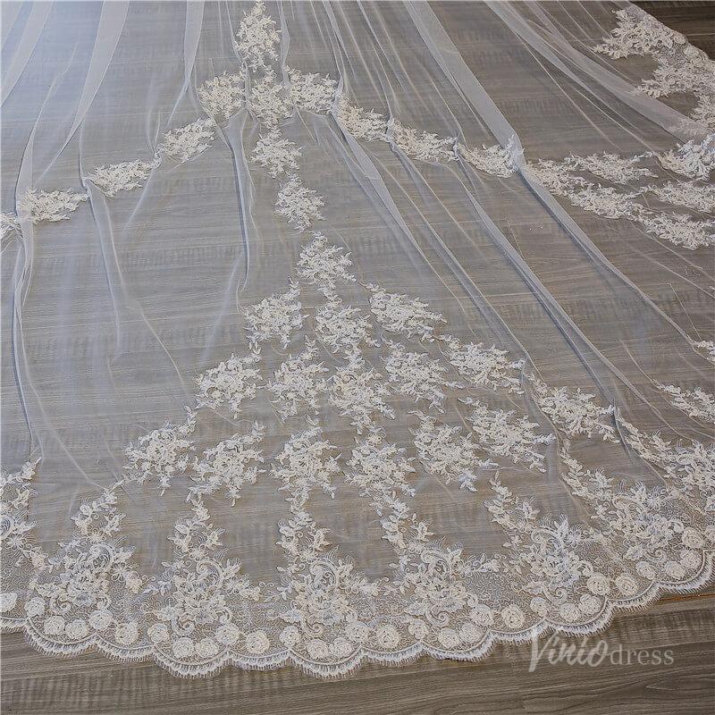 Vinatage Lace Appliqued Cathedral Veil Viniodress TS17153-Bridal Veil 2025 -Viniodress-Ivory-