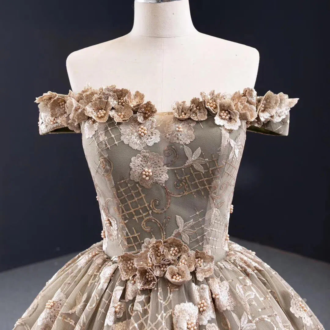 Vintage 3D Floral Sweet 16 Dress Off the Shoulder Quinceanera Dresses FD1998 viniodress-prom dresses 2025 -Viniodress-As Picture-Custom Size-
