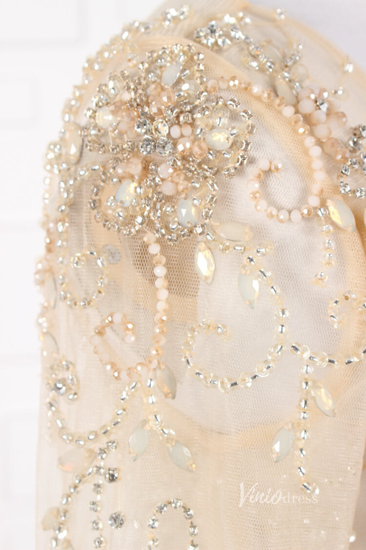 Vintage Beaded Evening Dresses Long Sleeve Overskirt Formal Dress FD2671-Evening Dresses 2025 -Viniodress-Pink-US 2-