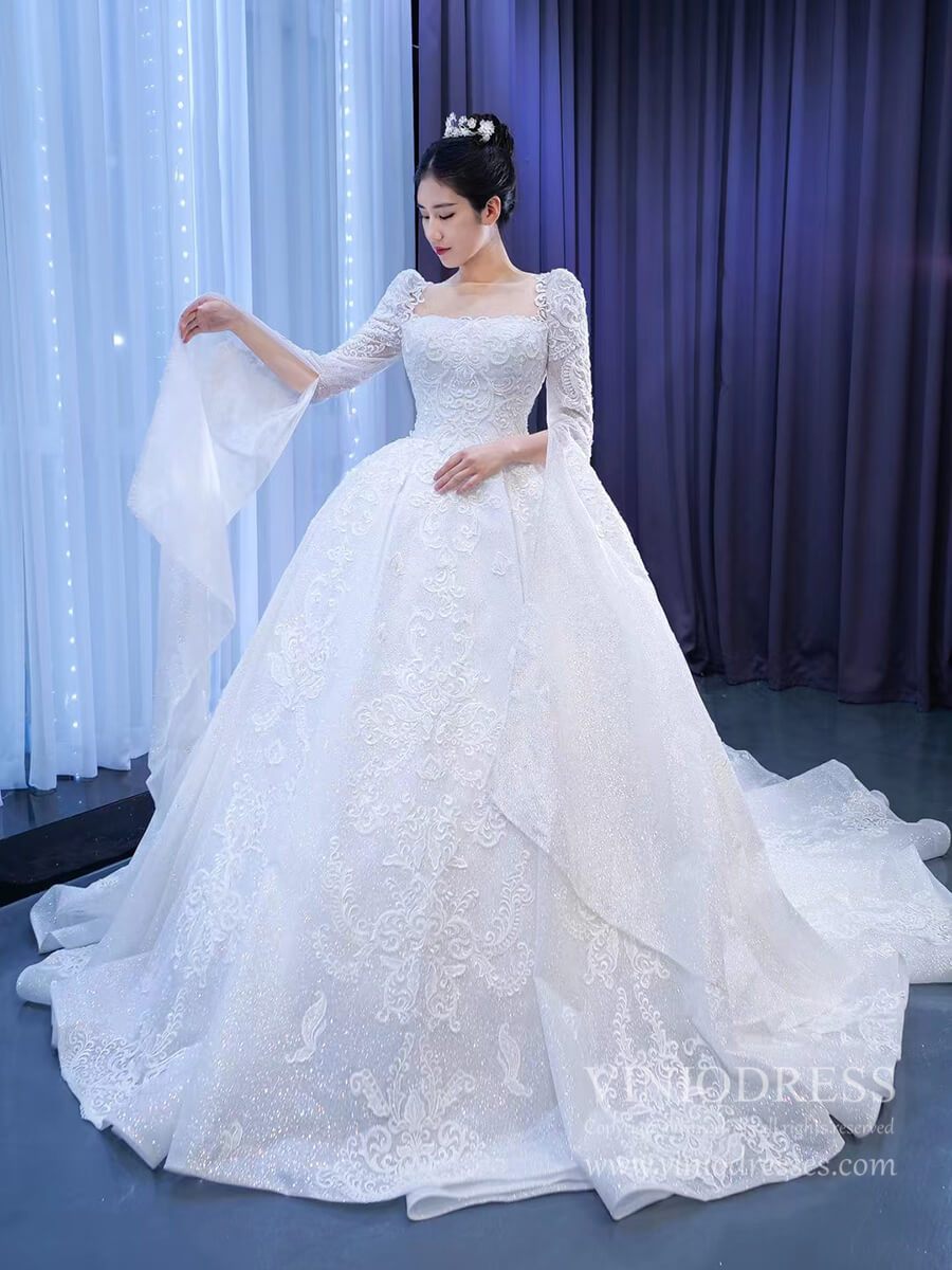 Vintage Beaded Lace Wedding Gown with Long Sleeves 67258 Viniodress Vintage Beaded Lace Wedding Gown with Long Sleeves 67258 Viniodress