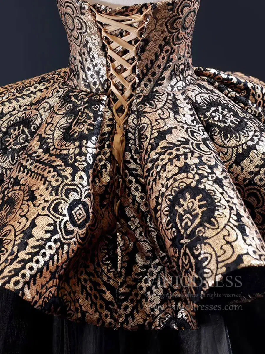 Vintage Black Quinceanera Dresses Haute Gold Sequin Ball Gowns FD1679 viniodress-Quinceanera Dresses 2025 -Viniodress-Black-Custom Size-