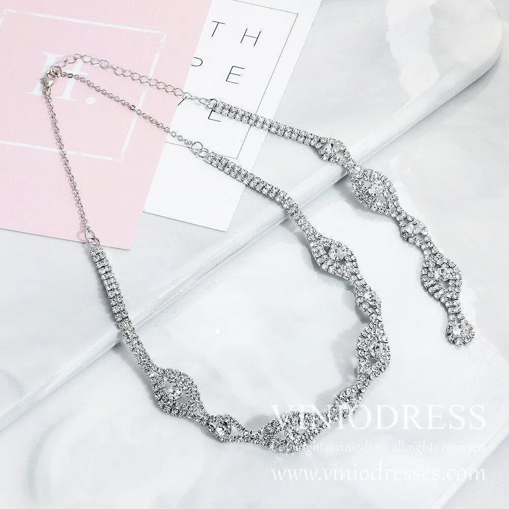 Vintage Crystal Backdrop Necklace AC1025-Bridal Jewelry 2025 -Viniodress-Silver-