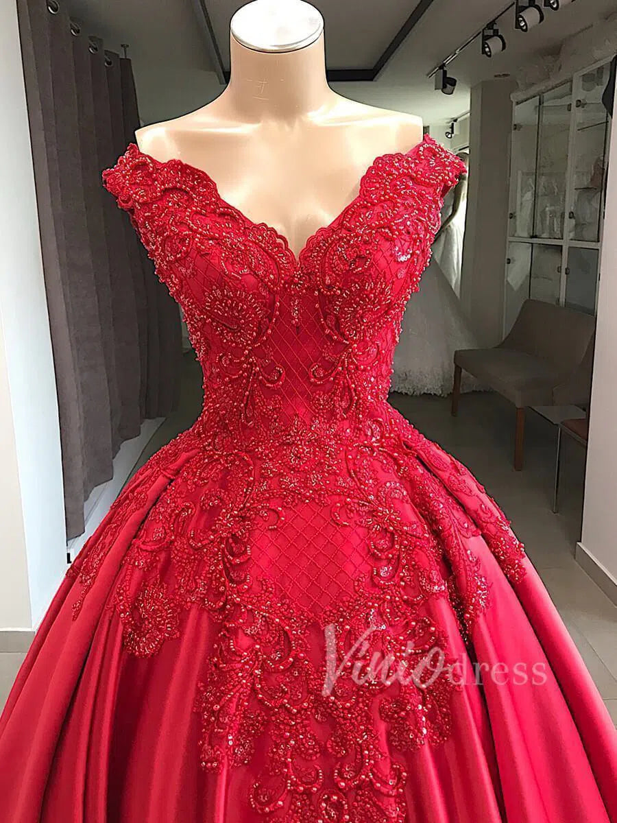Vintage Dark Red Prom Dresses Beaded Princess Quinceanera Gown FD1587 viniodress-prom dresses 2025 -Viniodress-Rose Red-Custom Size-