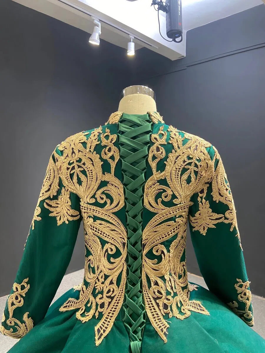 Vintage Deep Purple Muslim Wedding Dresses with Long Sleeves FD1115B viniodress-Quinceanera Dresses 2025 -Viniodress-Grape-Custom Size-