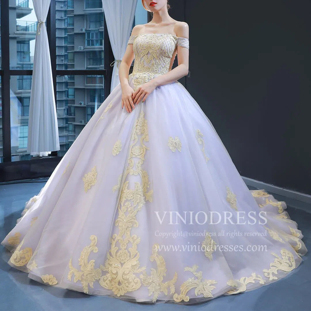 Vintage Gold and Lilac Ball Gown Prom Dress Sweet 15 Dresses 66908B viniodress-prom dresses 2025 -Viniodress-Lilac-Custom Size-