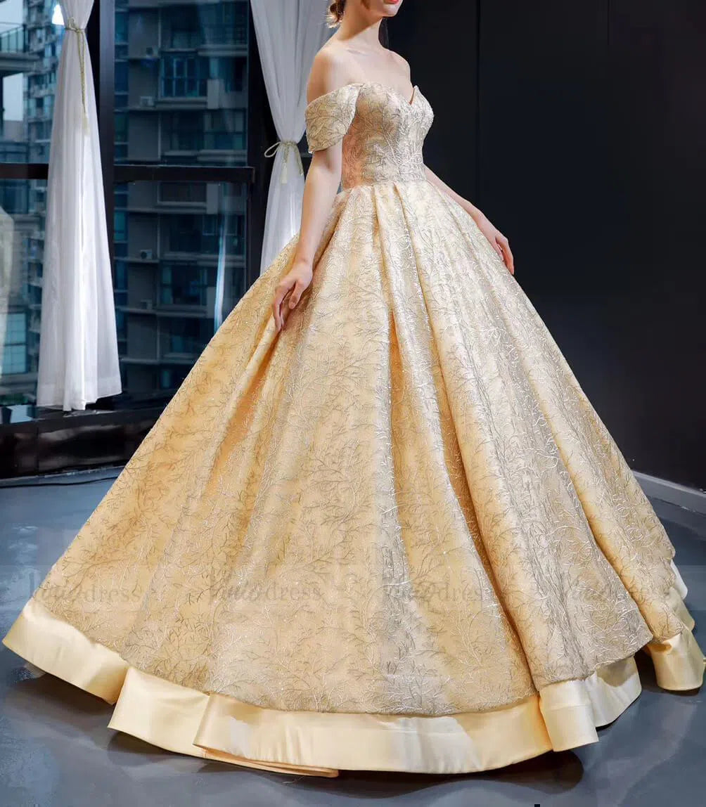 Vintage Gold Embroidery Quinceanera Dresses with Removable Sleeves FD1668 viniodress-prom dresses 2025 -Viniodress-Gold-US 2-