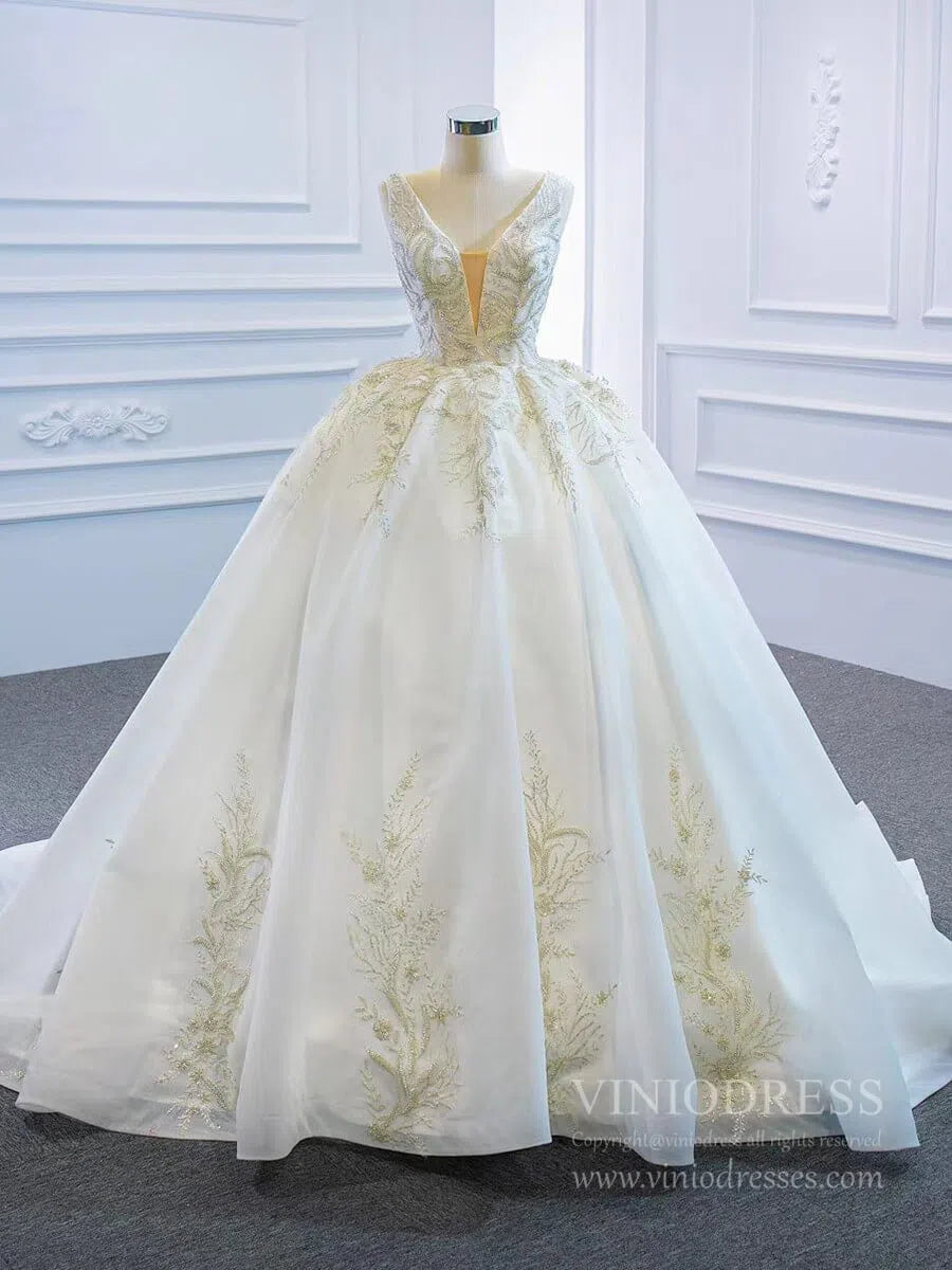 chinese dress ladies Spaghetti V-Neck Mermaid Vintage Lace Flowers Sexy Backless Wedding Dress with Train Champagne / 10 main image 1