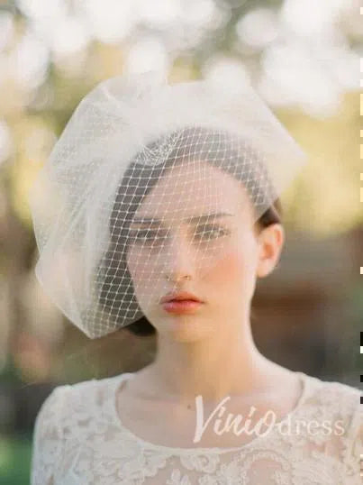 Vintage-Inspired Ivory Tulle and Mesh Birdcage Veils ACC1088-Bridal Veil 2025 -Viniodress-Ivory-