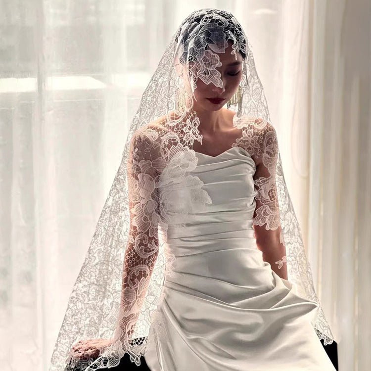 Vintage Lace Bridal Veil Viniodress LA002-Bridal Veil 2025 -Viniodress-Ivory-130cm-