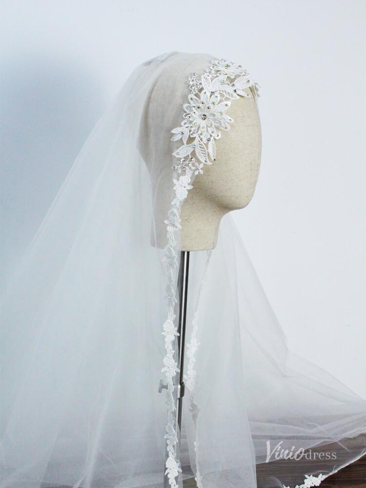 Vintage Lace Floor Length Bridal Veil Viniodress AC1303-Bridal Veil 2025 -Viniodress-Ivory-