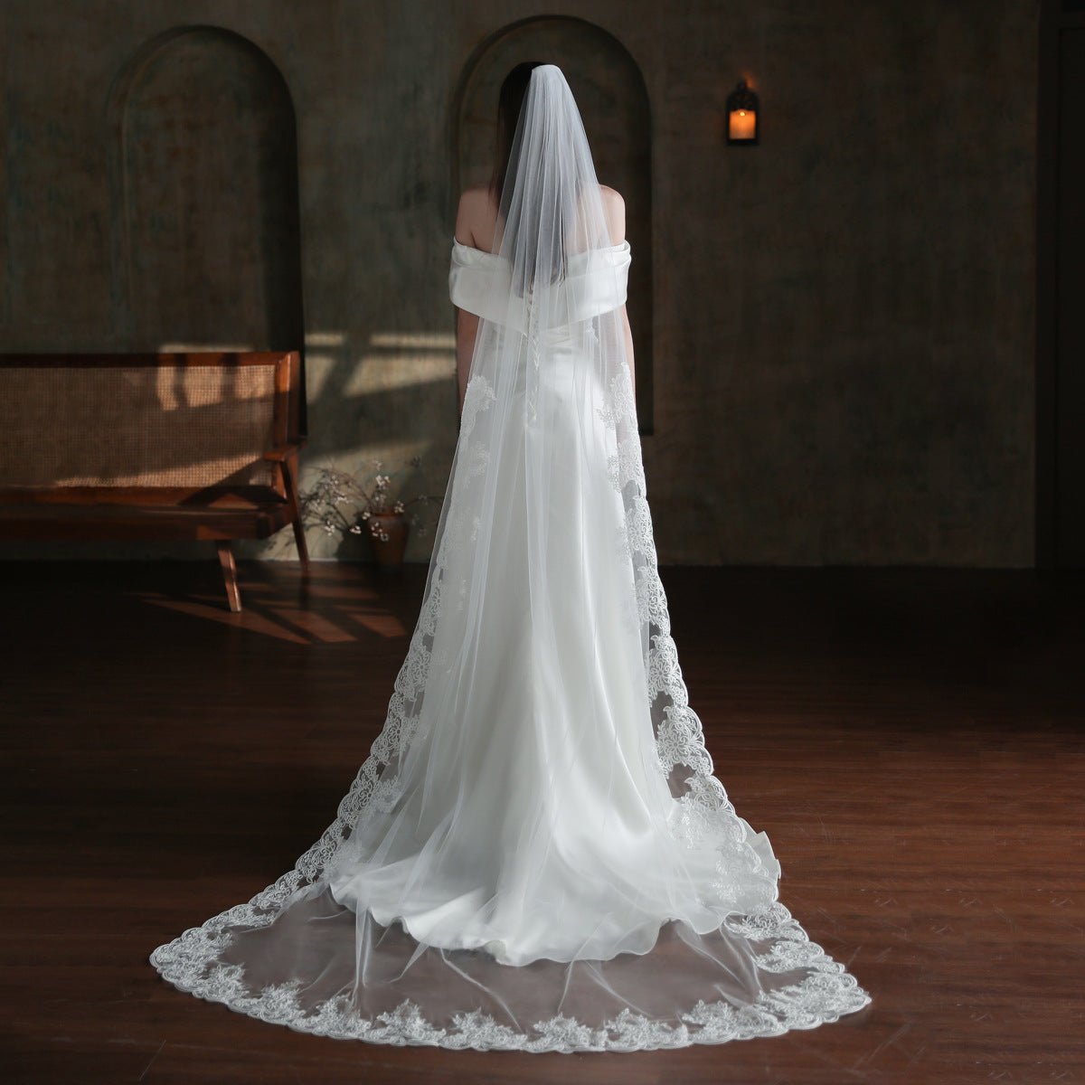 Vintage Lace Long Mantilla Veil Viniodress V860-Bridal Veil 2025 -Viniodress-Ivory-250cm-