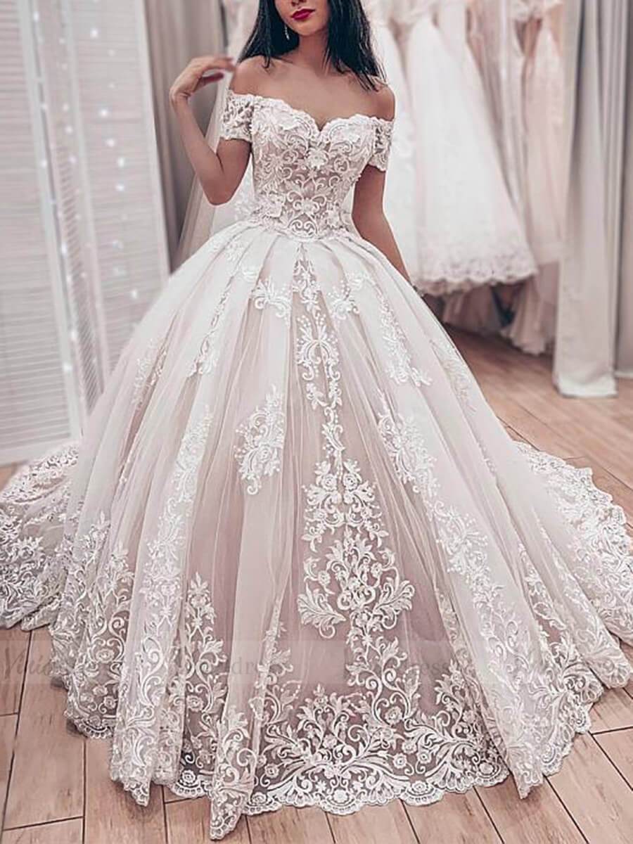 Vintage Lace Princess Wedding Dresses Off the Shoulder Wedding Gowns V –  Viniodress