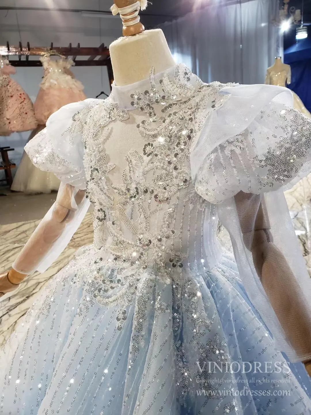 Vintage Light Blue Little Girls Princess Dress Ball Gowns KD1002-Pageant Dresses for Kids 2025 -Viniodress-Light Blue-Custom Size-