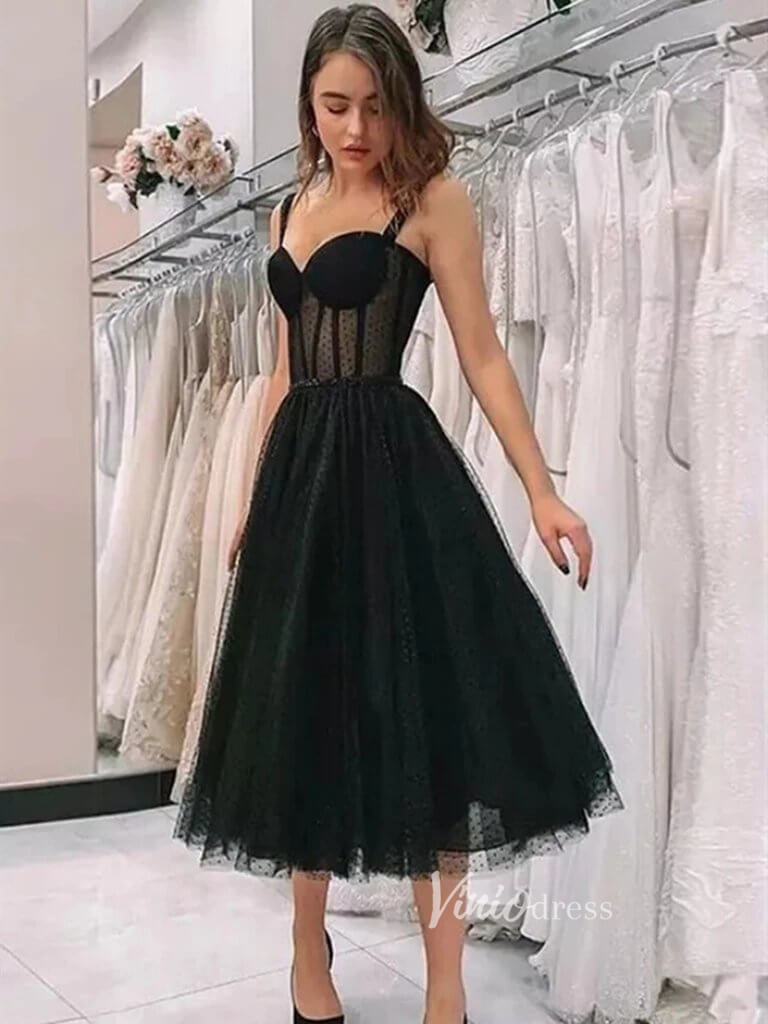 green emerald velvet dress Black tulle lace short prom dress, black homecoming dress – toptby main image 0