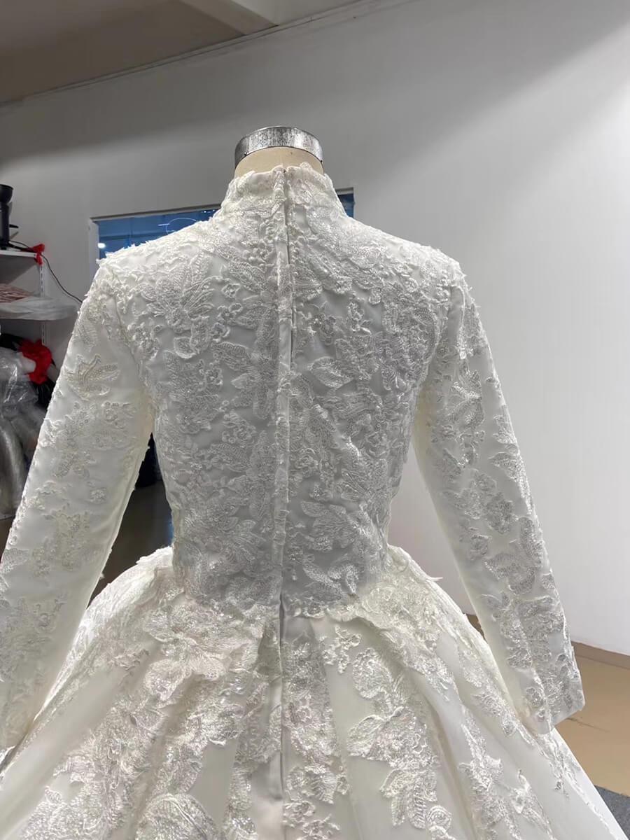 Vintage Long Sleeve White Muslim Wedding Dresses Lace Appliques VW1186B-wedding dresses 2025 -Viniodress-Ivory-Custom Size-