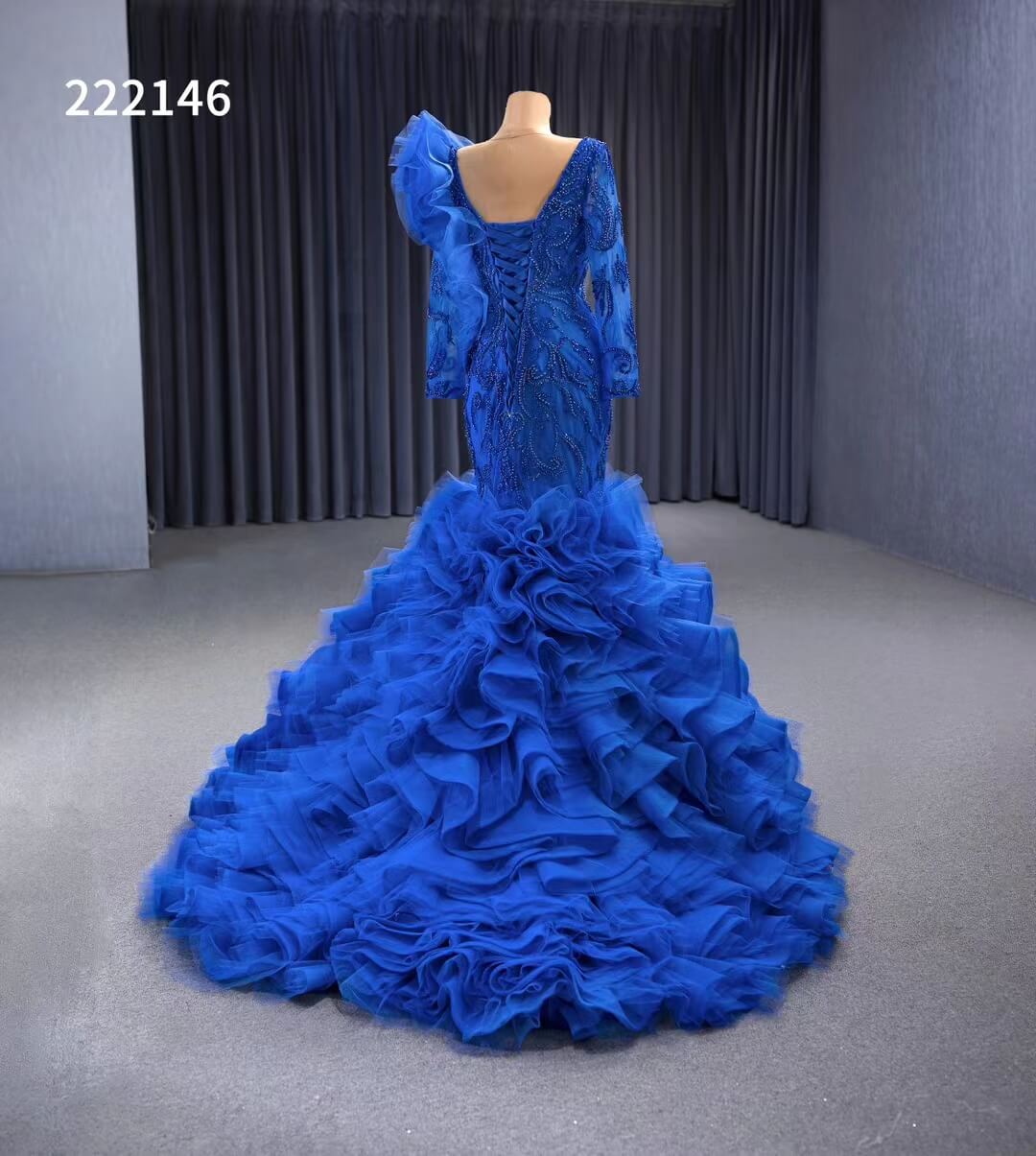 Vintage Mermaid Pageant Dress Long Sleeve Ruffled Wedding Dresses 222146-wedding dresses 2025 -Viniodress-Blush Pink-Custom Size-