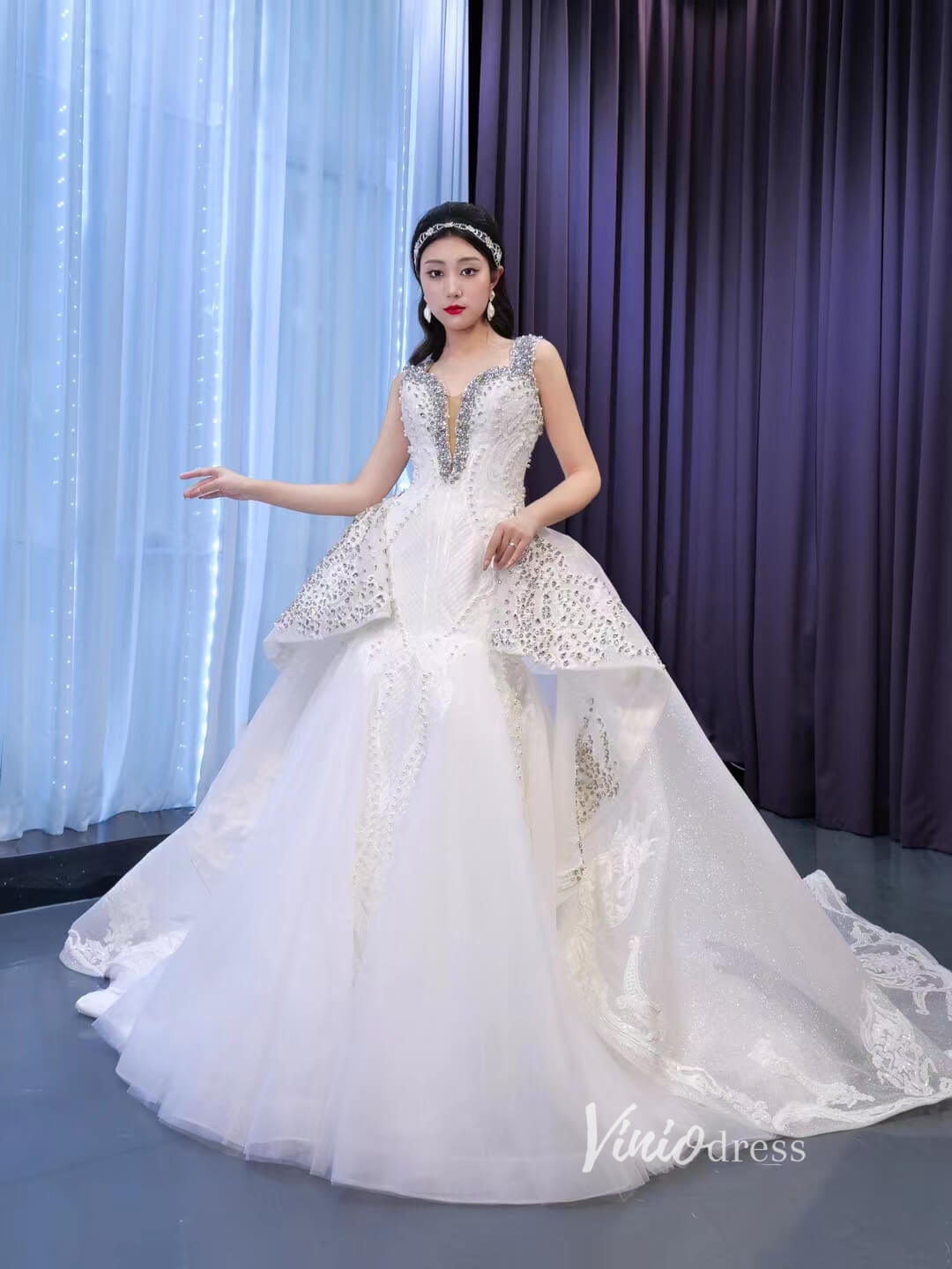 Vintage Mermaid Wedding Dresses with Removable Train 67453 Viniodress Vintage Mermaid Wedding Dresses with Removable Train 67453 Viniodress
