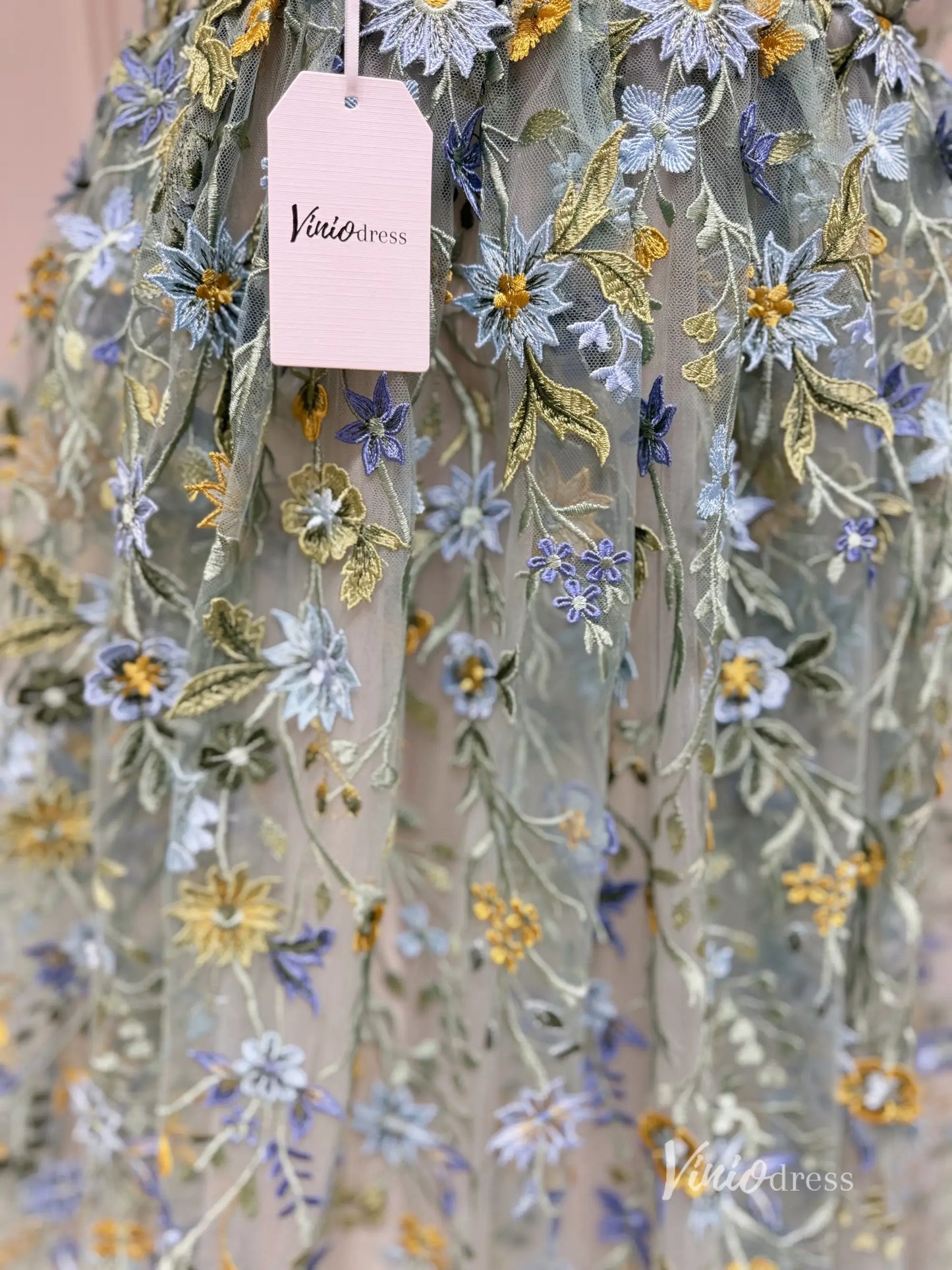 Whimsical Forest Wedding Dress | Green Floral Embroidery Photography Dress FW102-wedding dresses 2025 -Viniodress-Meadow Green-Custom Size-