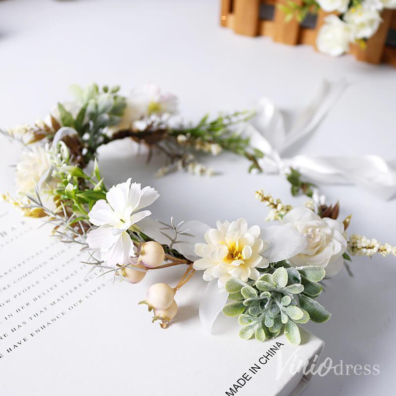 White & Light Yellow Floral Crowns for Bride AC1256-Floral Crowns 2025 -Viniodress-As Picture-