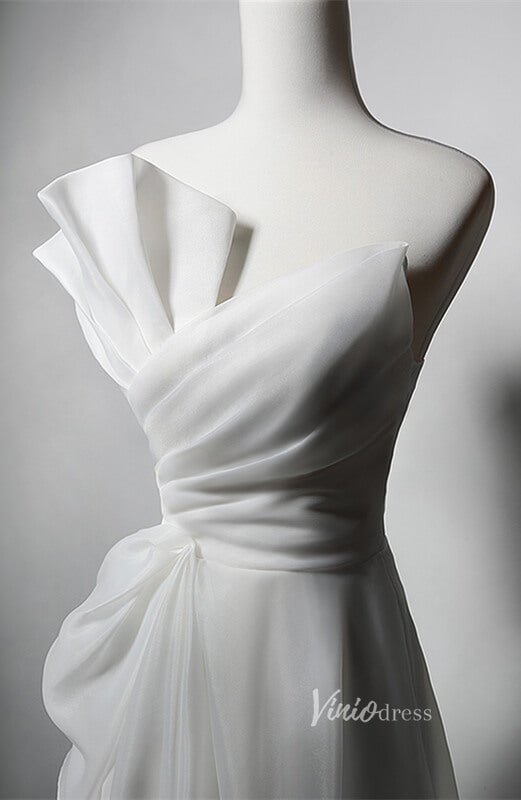 White Organza Prom Dresses Strapless Ruched Bodice Formal Dress AD1214-prom dresses 2025 -Viniodress-White-Custom Size-