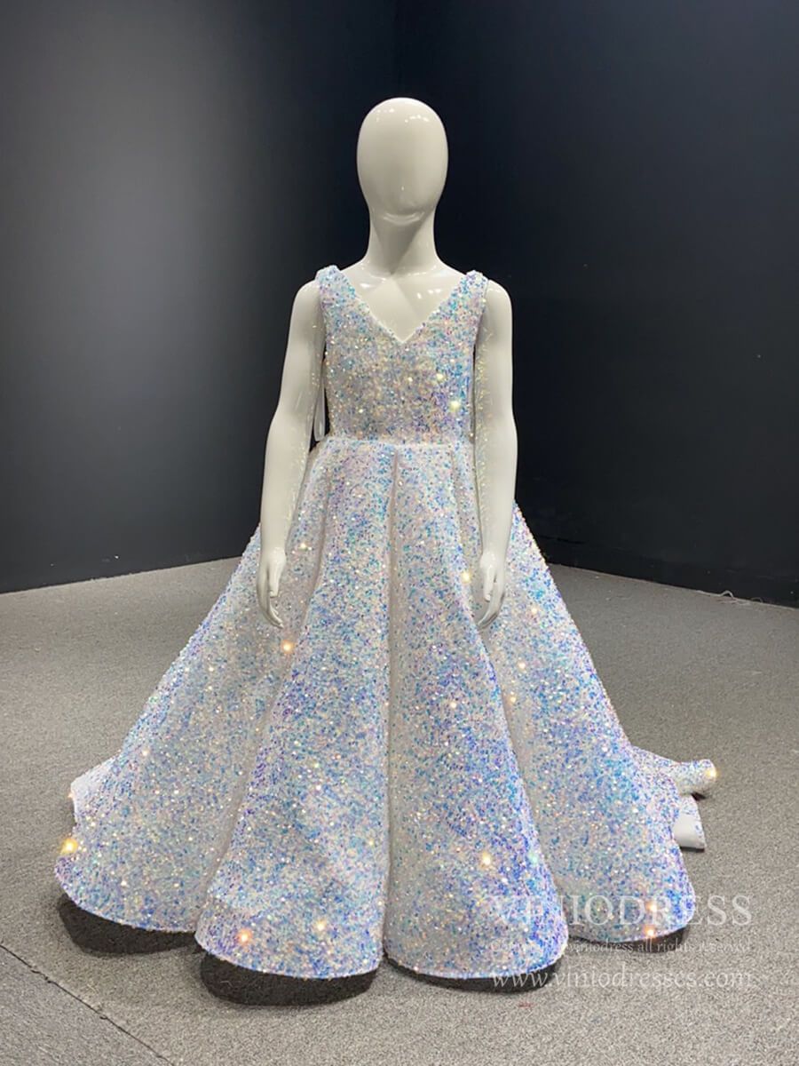 White Shiny Ball Gown for Little Girls 66991  Viniodress