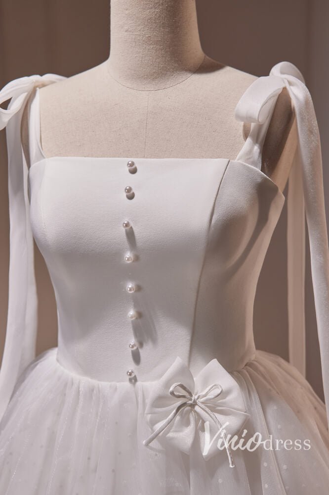 White Spaghetti Strap Homecoming Dresses Dotted Tulle Graduation Dress SD1618-prom dresses 2025 -Viniodress-White-Custom Size-