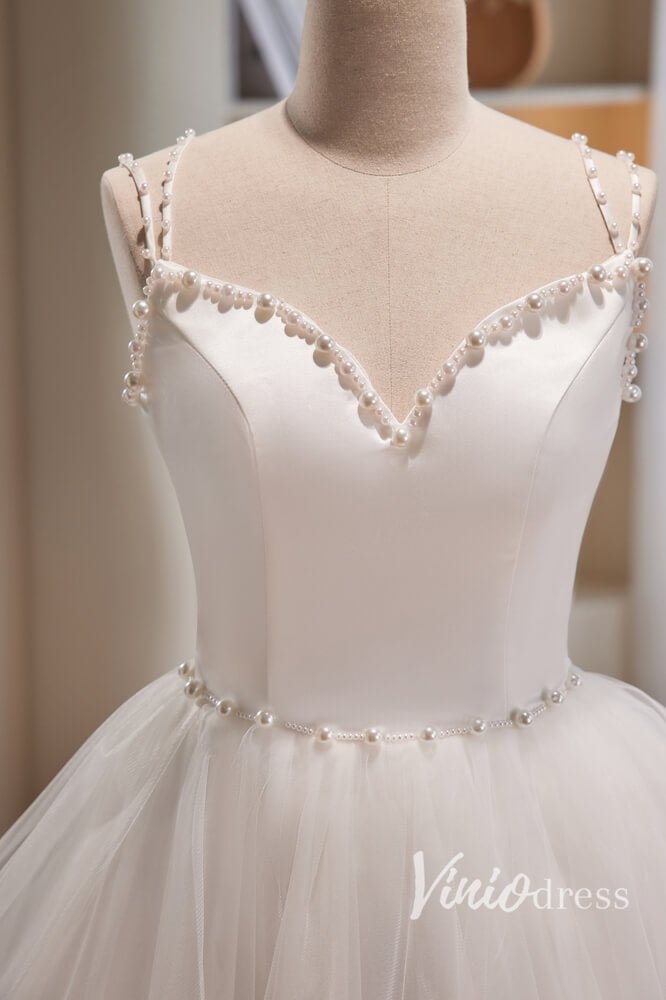 White Spaghetti Strap Homecoming Dresses Ruffled Tulle Short Prom Dress SD1615-prom dresses 2025 -Viniodress-White-Custom Size-