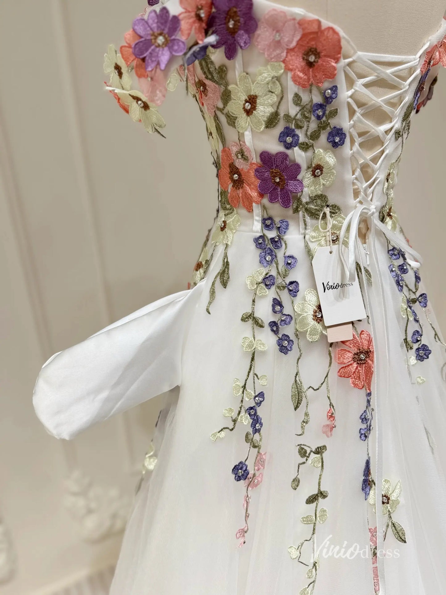 Wildflower Wedding Dresses White Off the Shoulder Whimsical Floral Ball Gown| IS002-wedding dresses 2025 -Viniodress-Ivory-Custom Size-