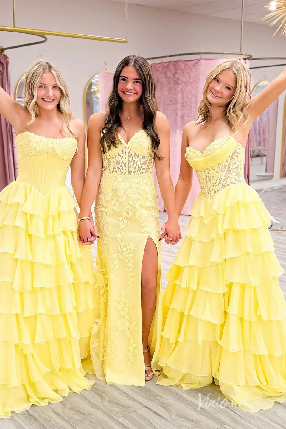 Yellow Ruffled Lace Prom Dresses Sweetheart Neckline with Corset and Slit RF304-prom dresses 2026-Viniodress-Yellow-A-Custom Size