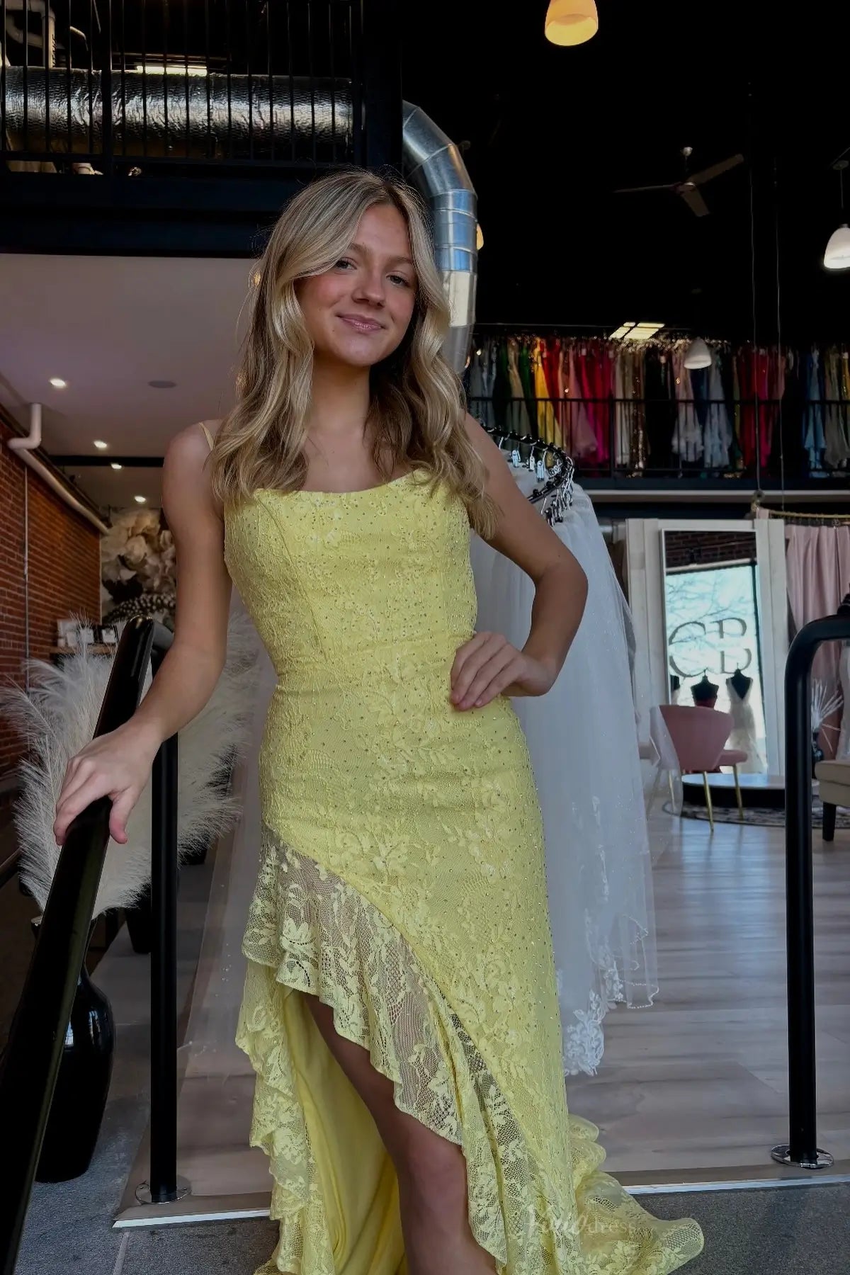 open lace back dress Yellow Backless Mermaid Sparkly V-neck Long Evening Prom Dresses, MR9220 main image 1