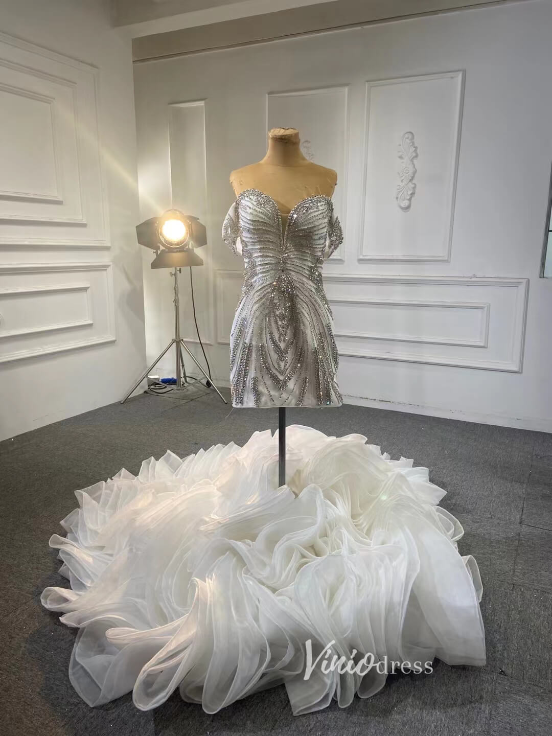 Convertible Mermaid Ruffle Wedding Gown 67354 Detachable Skirt – Viniodress
