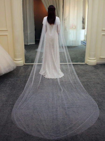 Wedding Veils - Bridal Pearl Cape Veil - Cathedral Length