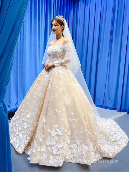 Champagne Wedding Dress, Custom Wedding Dress, Champagne and Ivory Wedding  Dress, Modest Wedding Dress, Custom Champagne Gown 