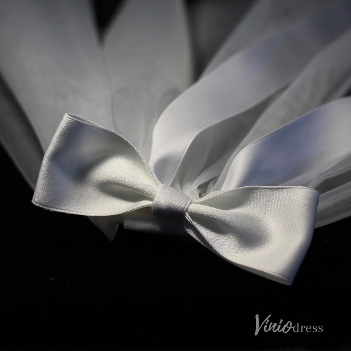 Classy Satin Tulle Short Veil with Bow Viniodress AC1313-Bridal Veil 2025 -Viniodress-Ivory-