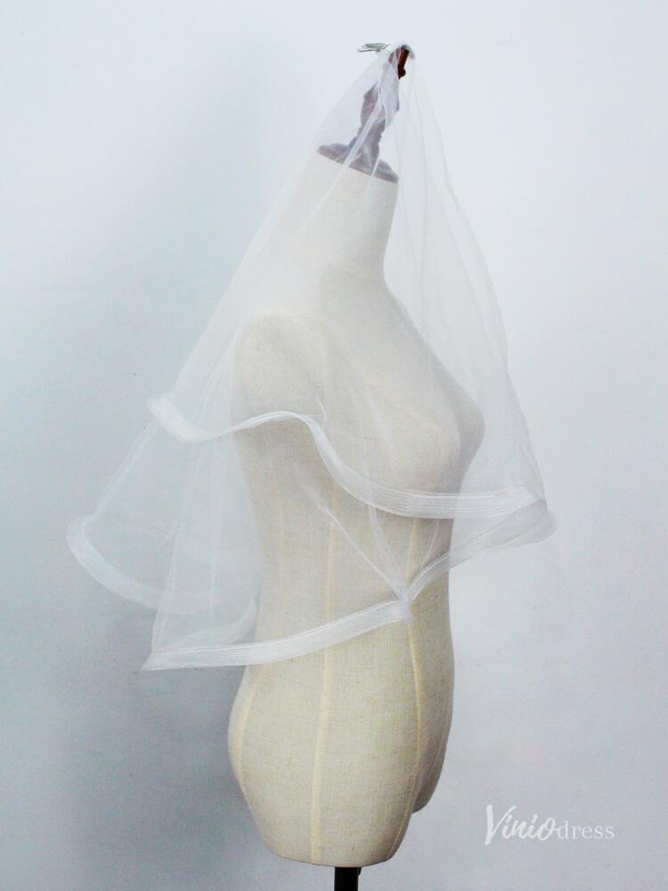 Elbow Length Tulle Bridal Blusher Veils AC1294-Bridal Veil 2025 -Viniodress-Ivory-