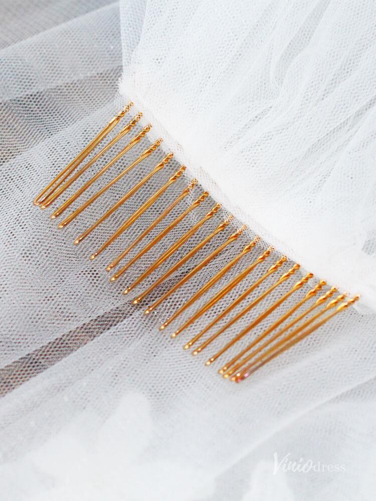 Fingertip Length Bridal Veil Pearls Lace Blusher Veils Viniodress AC1299-Bridal Veil 2025 -Viniodress-Ivory-