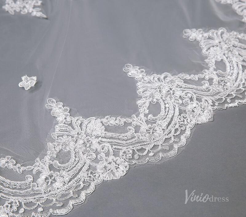 Floral Lace Cathedral Veil with Blusher Viniodress TS17117-Bridal Veil 2025 -Viniodress-Ivory-