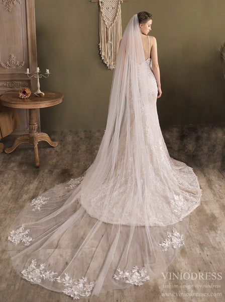 Viniodress Lacy Chapel Length Bridal Veil