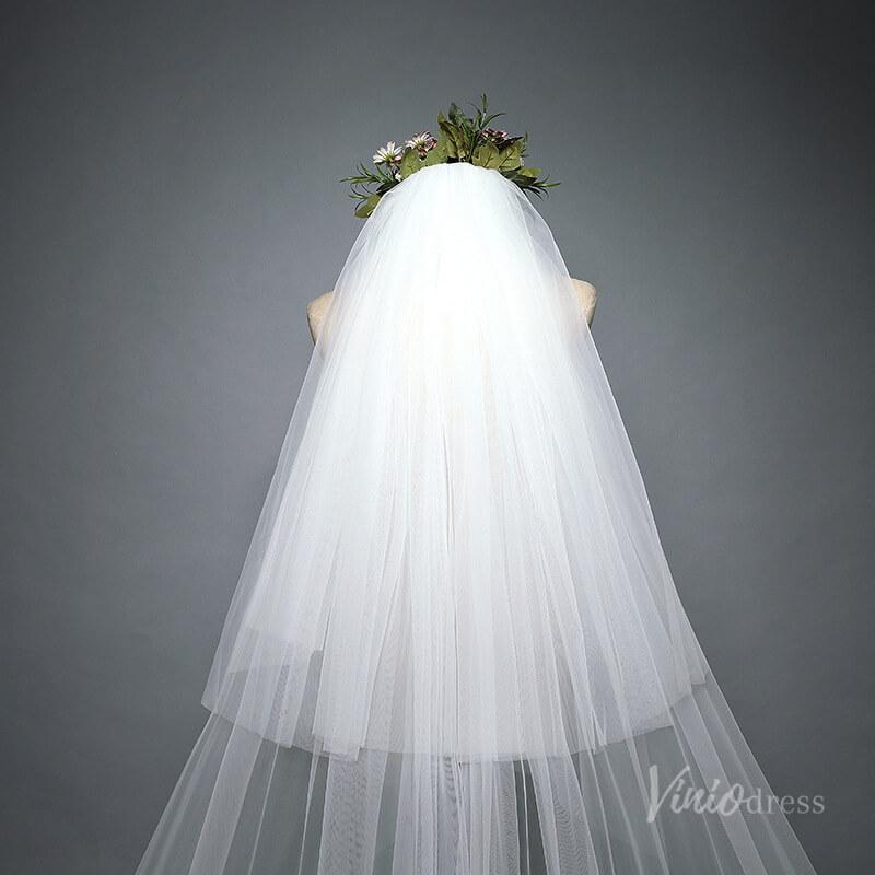 Lace Appliqued Cathedral Veil with Blusher Viniodress TS17101-Bridal Veil 2025 -Viniodress-Ivory-