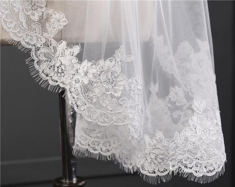 Lace Appliqued Short Blusher Veil Viniodress-Bridal Veil 2025 -Viniodress-Ivory-