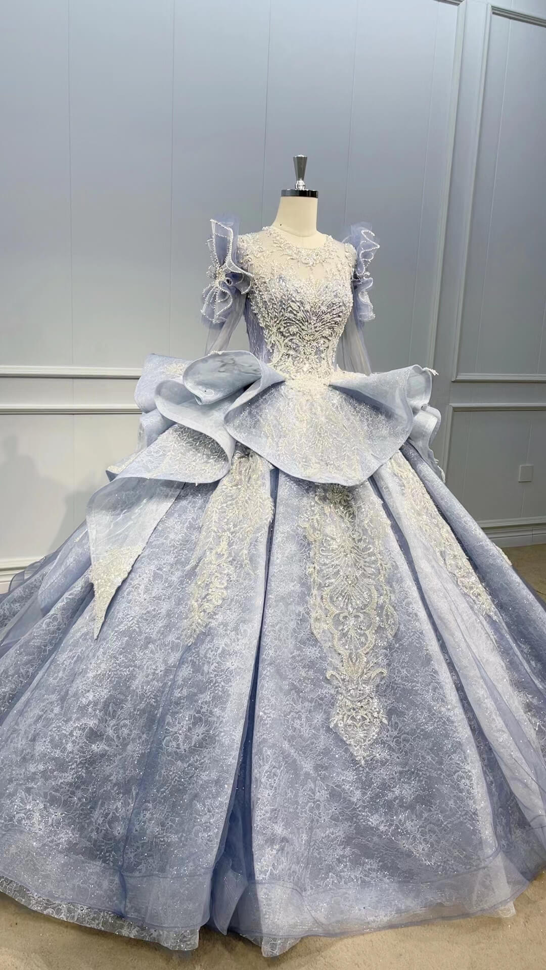 Modest Long Sleeve Wedding Dress Dusty Blue Ball Gowns 510092 viniodre   Viniodress