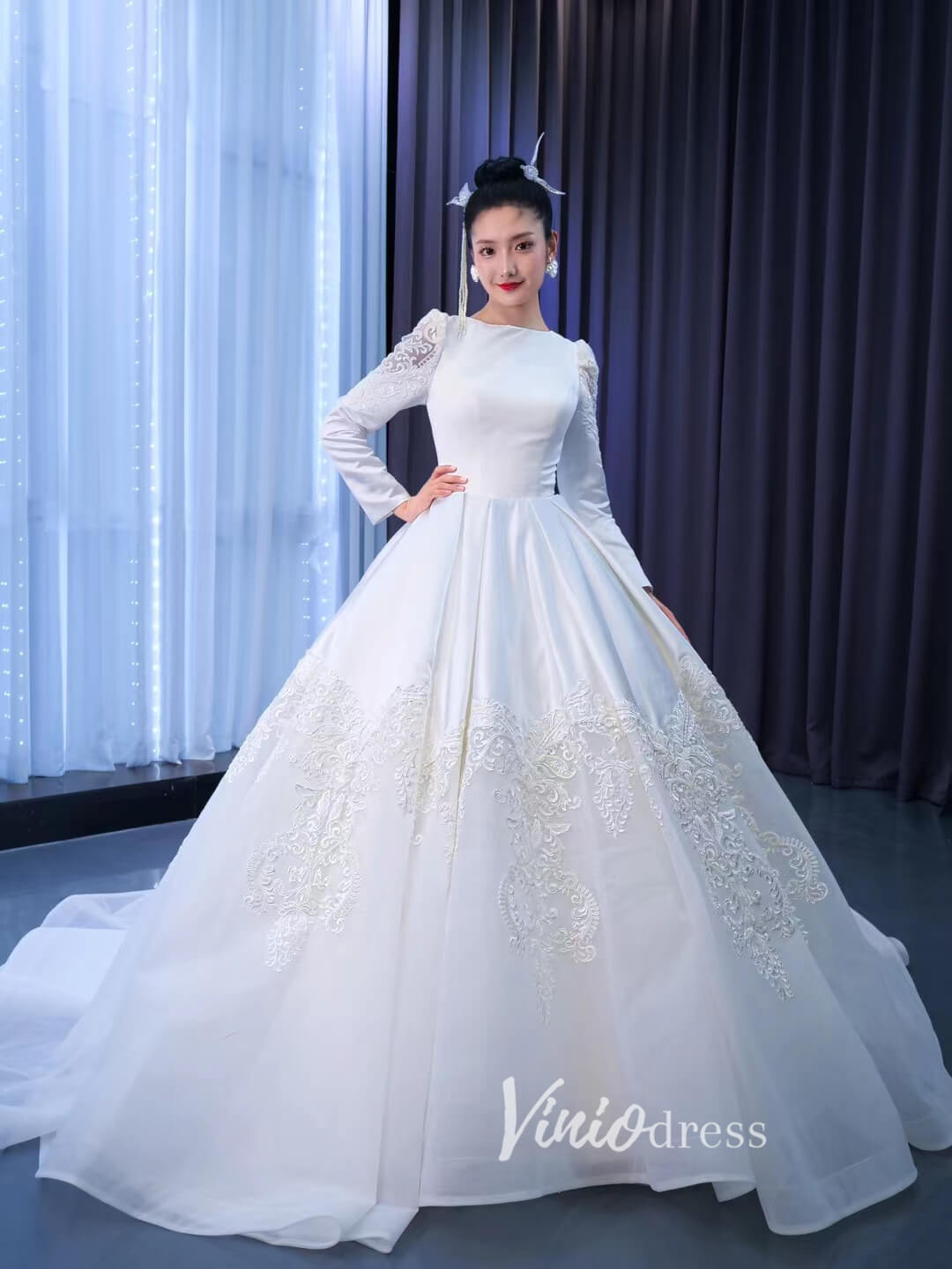 Modest Wedding Dresses Long Sleeve Ball Gown 67551 – Viniodress