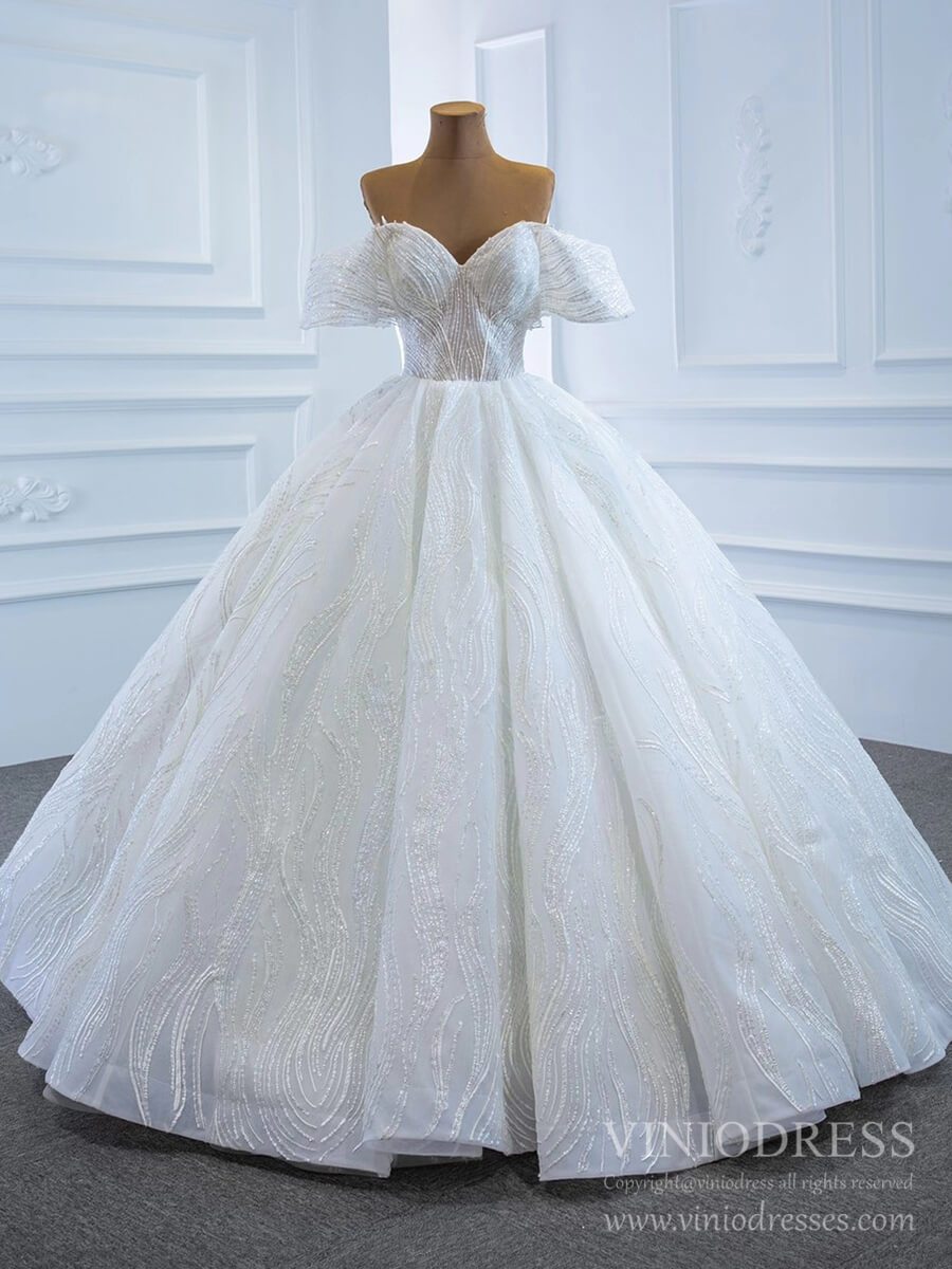 Off the Shoulder Lace Wedding Dresses Princess Ball Gown VW1797 – Viniodress