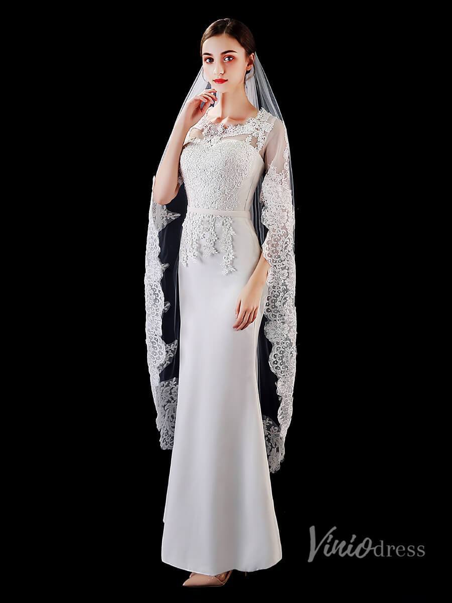 One Tier Lace Waltz Length Veil Viniodress TS1906-Bridal Veil 2025 -Viniodress-Ivory-