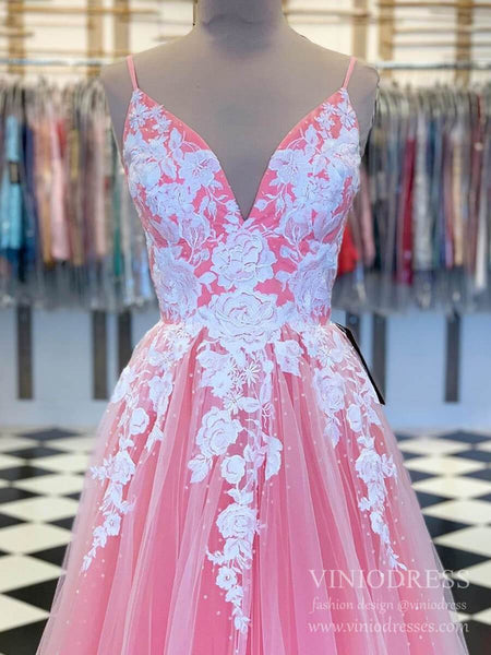 Viniodress Spaghetti Strap Hot Pink Sequin Prom Dresses with Slit Lace-Up Back FD1438 Custom Colors / US12