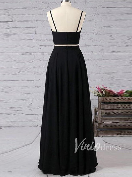 Sexy Two Piece Black Long Formal Dresses with Slit FD1375 – Viniodress