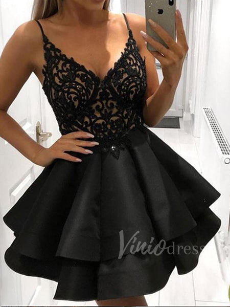 Homecoming Dress Lace Bodice Spaghetti Straps V Neck Mini Party Dress –  Pgmdress